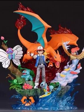 Ash Ketchum Pokemon Family Statue. 41 Cm. New.
